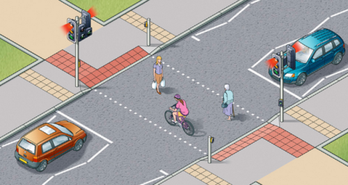Toucan crossings used by both cyclists and pedestrians